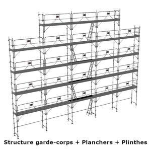 échafaudage façadier dacame duo45 à pignons de 180m2 avec garde corps planchers et plinthes